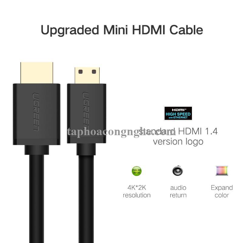 Ugreen 10118 3M màu Đen Cáp chuyển đổi Mini HDMI sang HDMI thuần đồng HD108 30010118